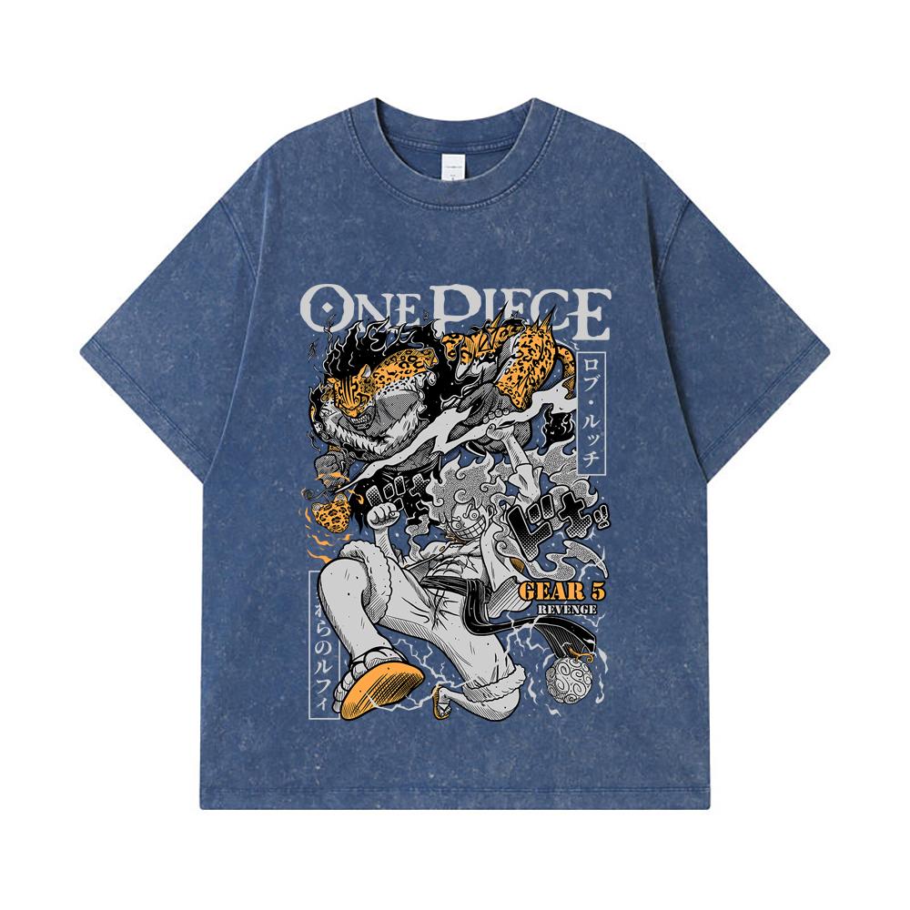 275 GSM Washed T-shirts 100% Cotton One Piece V48 Luffy Lucci Print Unisex Heavy Cotton T Shirt
