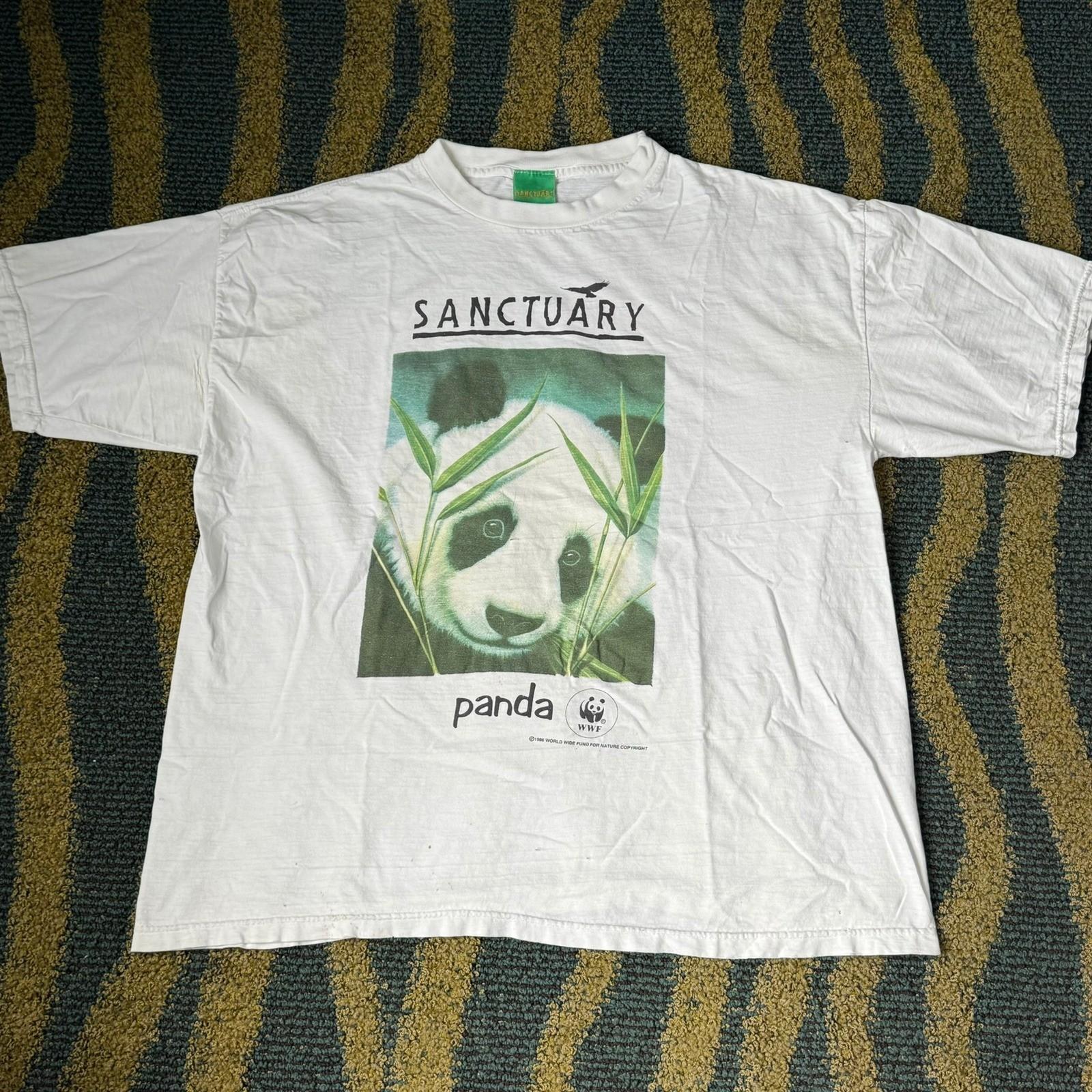 Vintage Panda Sanctuary Nature Graphic T-Shirt White WWF XL Distressed XXXL