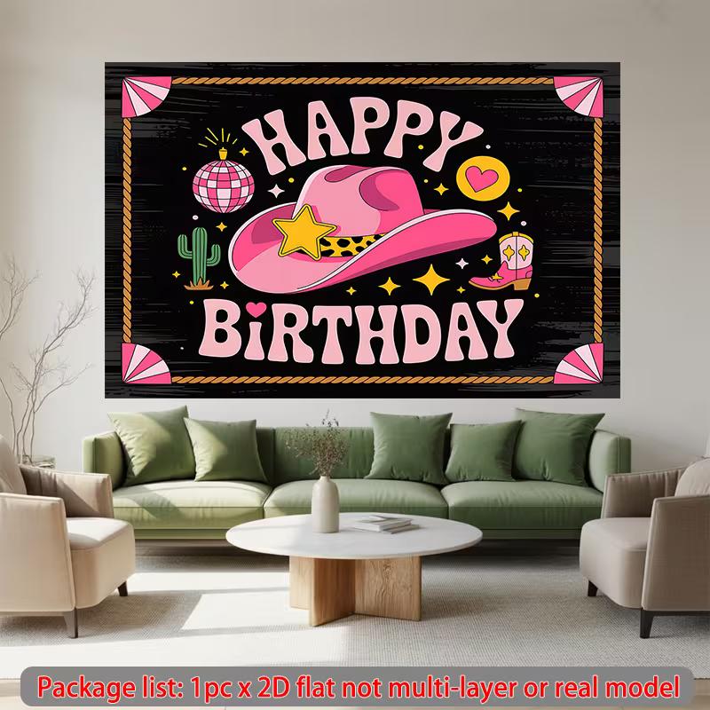 2D Retro Western Cowboy Themed Happy Birthday Backdrop for Kids & Teens Photoshoot