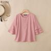 ZANZEA Women Casual Round Neck Solid Color Loose 3/4 Sleeve Blouse