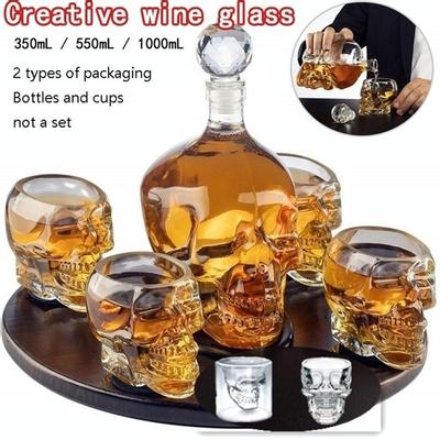 Hand Blown Glass Wine Bottle Decanter and Glass Crystal Skull Shaped Wine Set Vodka Bottle Skull Bottle 75ML/350ML/550ML/1000ML