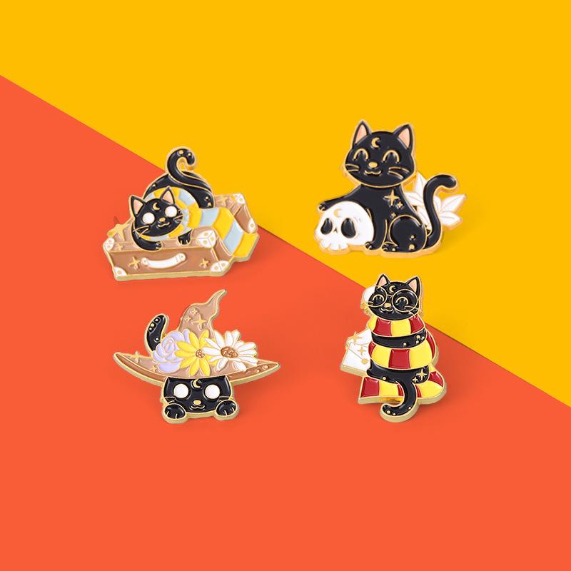 Cute Magic Black Cat Dark Sorcerer Cartoon Alloy Badge Girl Boy Kid Backpack Hat Clothes Collar DIY Decorative Anime Animal Pin