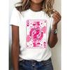 European Size Women'S Black T-Shirt - Sexy Queen of Hearts Graphic Tee with Pink Accents - for Valentine'S Day, Parties,Women'S Clothing