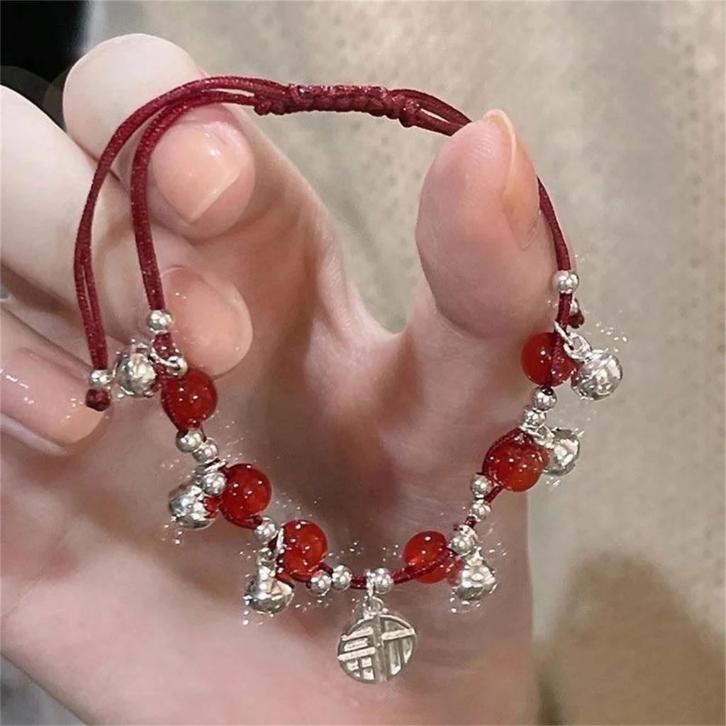 2026 Fashion Chinese Red Beads Festive Knit Bracelet Women Charm Vintage Lucky Bracelet Jewelry Party Vintage Popular Bracelet