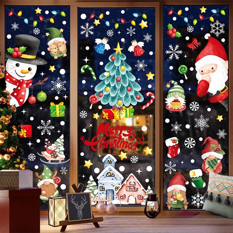 New Christmas Decoration Snowflake Sticker Elk Snowman Christmas Tree Static Sticker Christmas Pie
