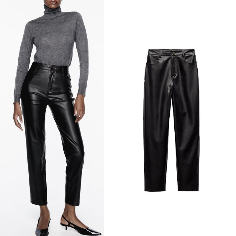 Spring New Arrival Pu Tapered Casual Pants Imitation Leather Loose Comfortable Edition Type High Waist Straight-Leg Pants 4387285