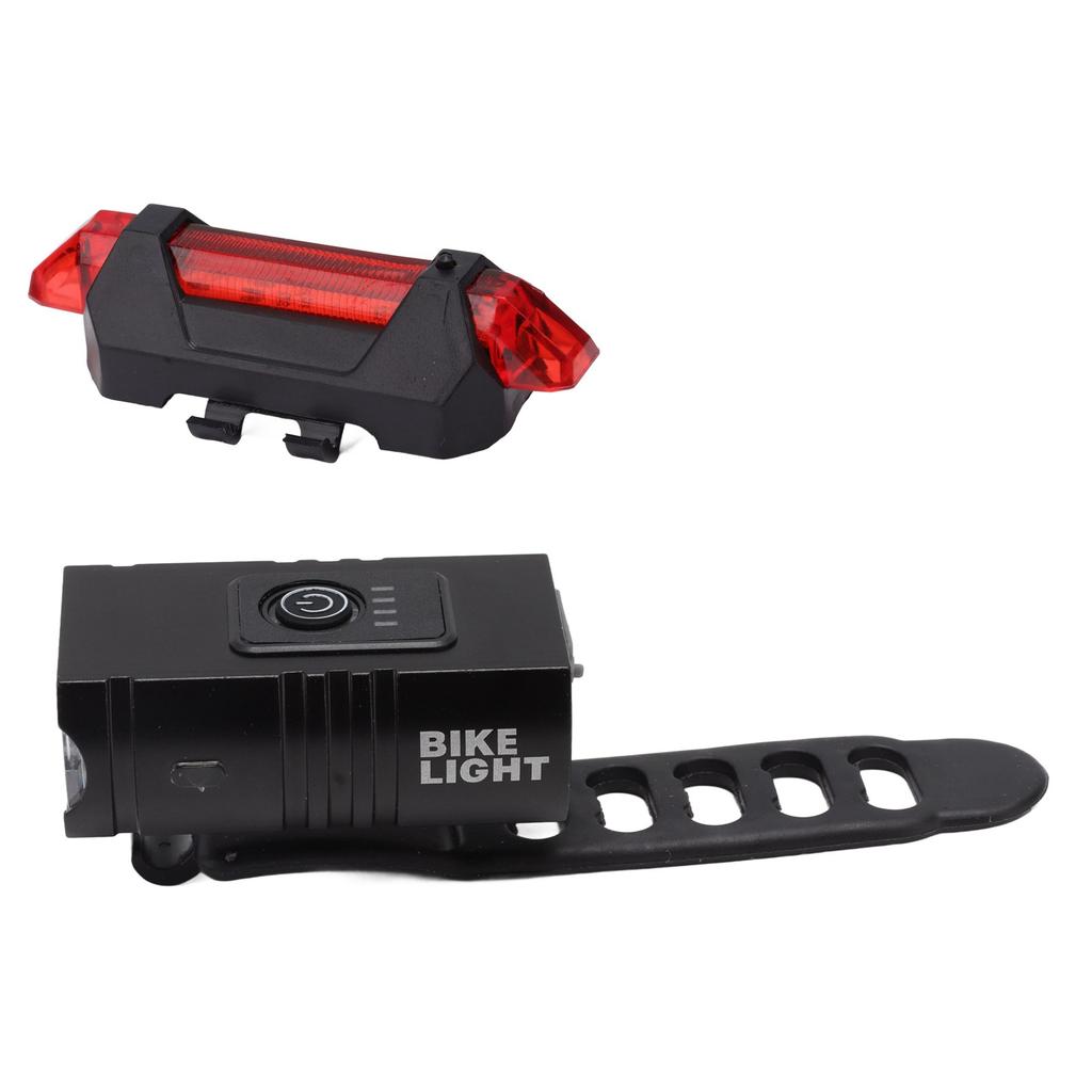 LED Cycling Light Kit Bike Front and Tail Lamps with Battery USB Charging Outdoor Riding Lamp Set