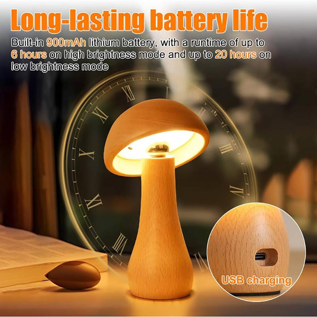 Wooden  Lamp, Portable Cordless  Rechargeable Battery-powered Lamp, Stepless Dimming And Adjustable 360-degree Rotation Angle.