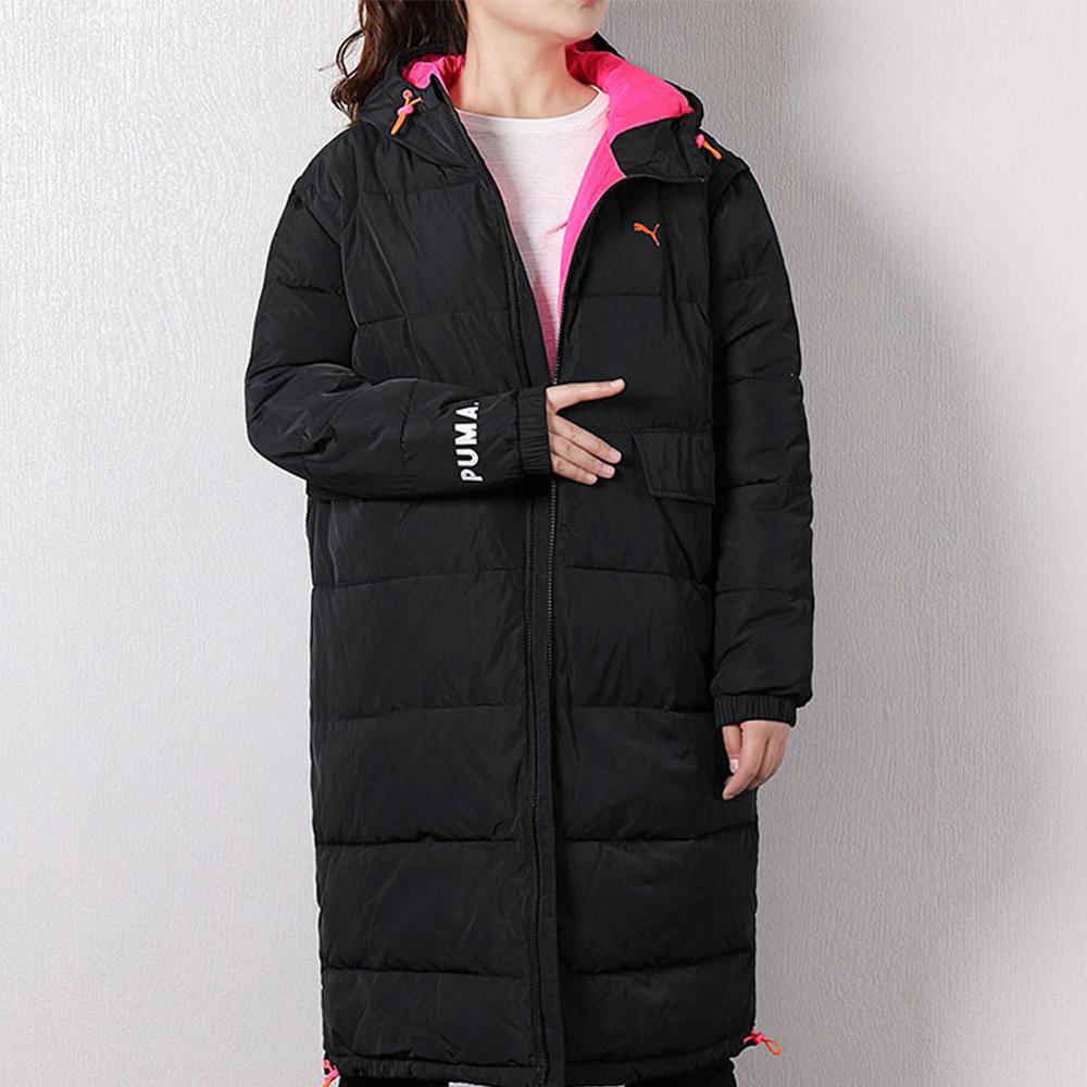 Puma Hooded Sports Warm Mid-Length Cotton Coat Women Coats Black 577708-01