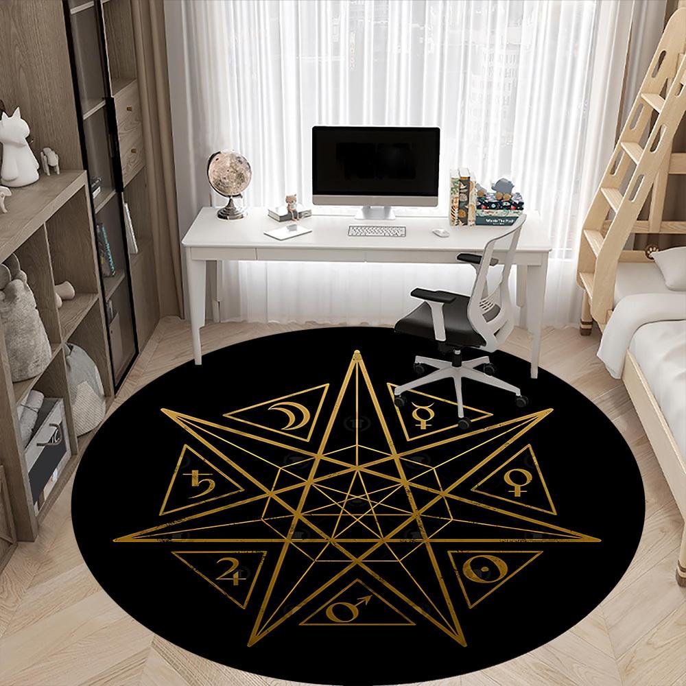 1 Stück Astrologie-Symbole Büro Runder Teppich, Indoor-Matte Geeignet für Büro, Unter Bürostühlen Schlafzimmer Wohnzimmer Heimdekoration, Raumdeko
