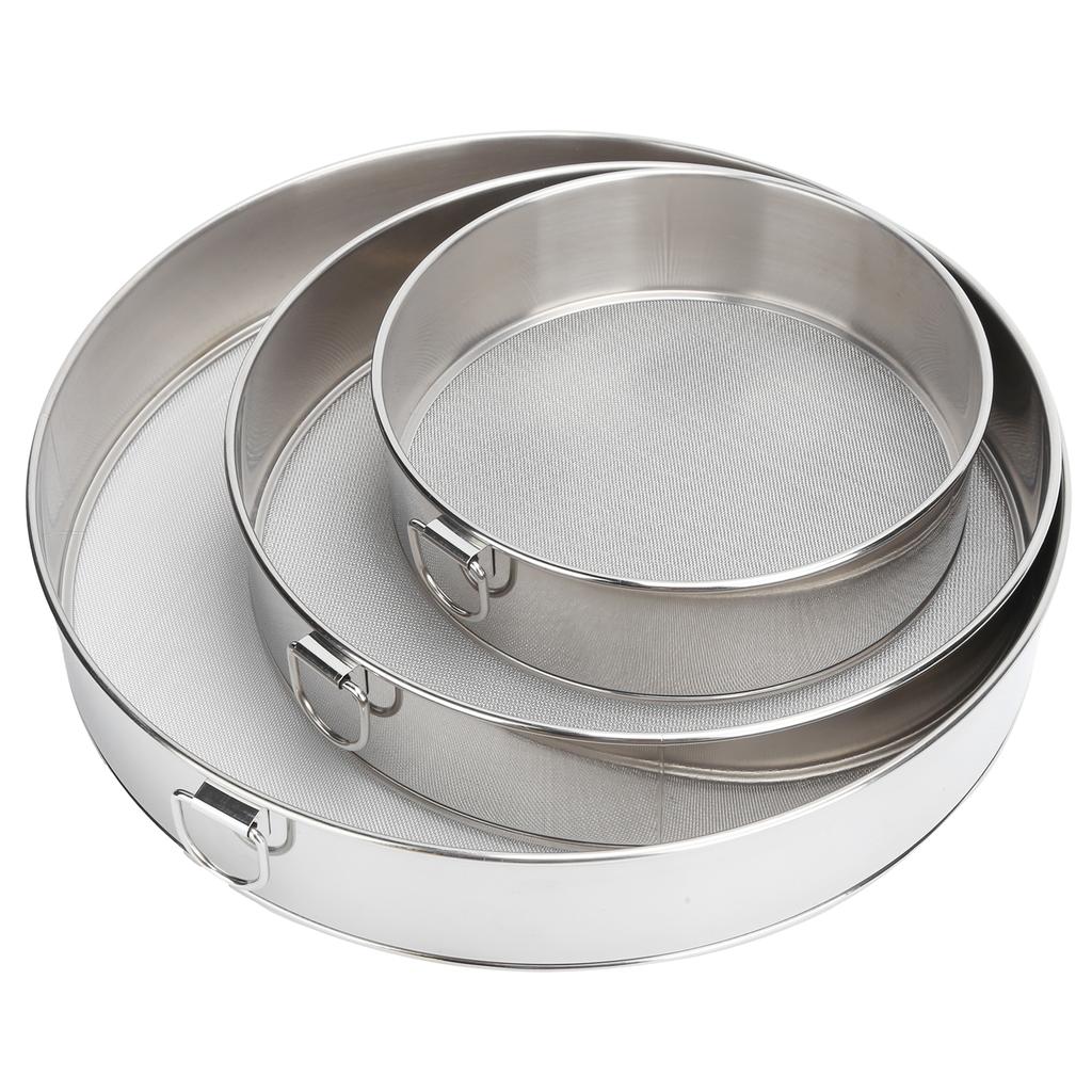 3Pcs Flour Sieve Set 304 Stainless Steel Round Flour Powder Filter Sifter Baking Utensil