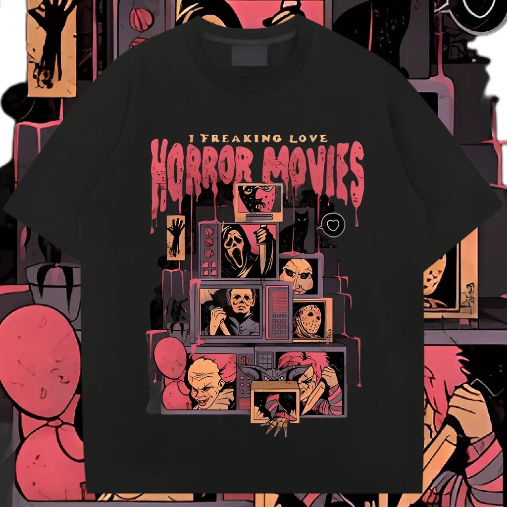 Horr O-Neck Oversize Loose Shirt Retro Harajuku For Men Tops Graphic Hip Hop T-shirt Street Style T Shirt Comfy Stretchy Clothes