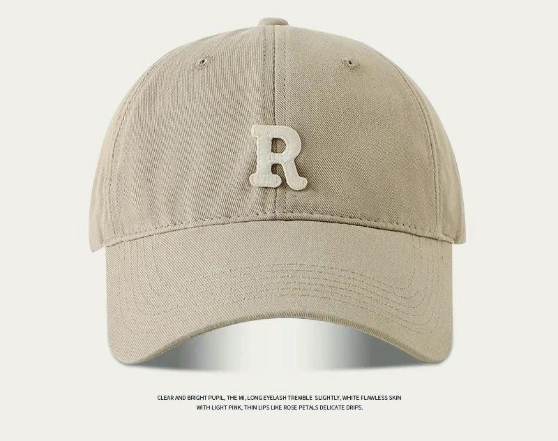 Large Head Circumference Baseball Cap Men's /Women's Dome Hat Soft Top Cap 60/65cm Sun Protection Letter R Hat Adult Caps