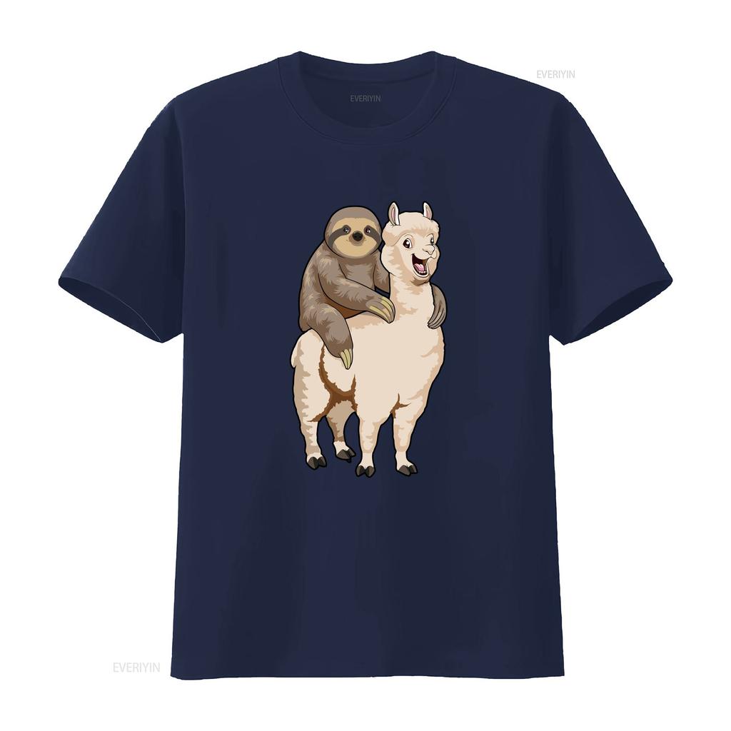 Sloth Riding Llama Funny Lazy Animal Pun T Shirt Sizes S 5XL vintage Washed Breathable Casual streetwear graphic fashion