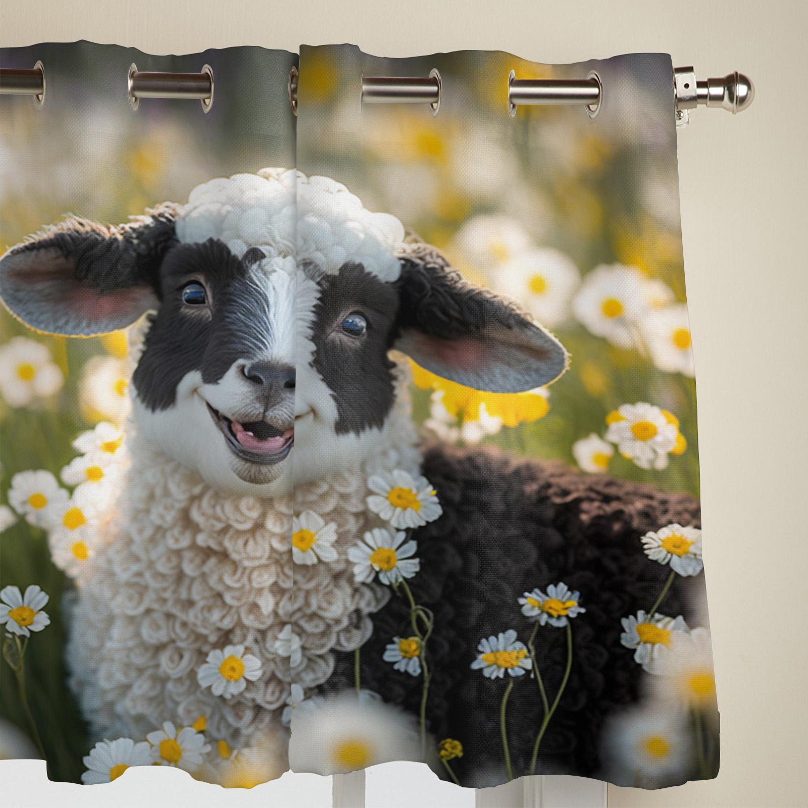 Занавеска на окно с изображением овечьих ромашек — фото 4
