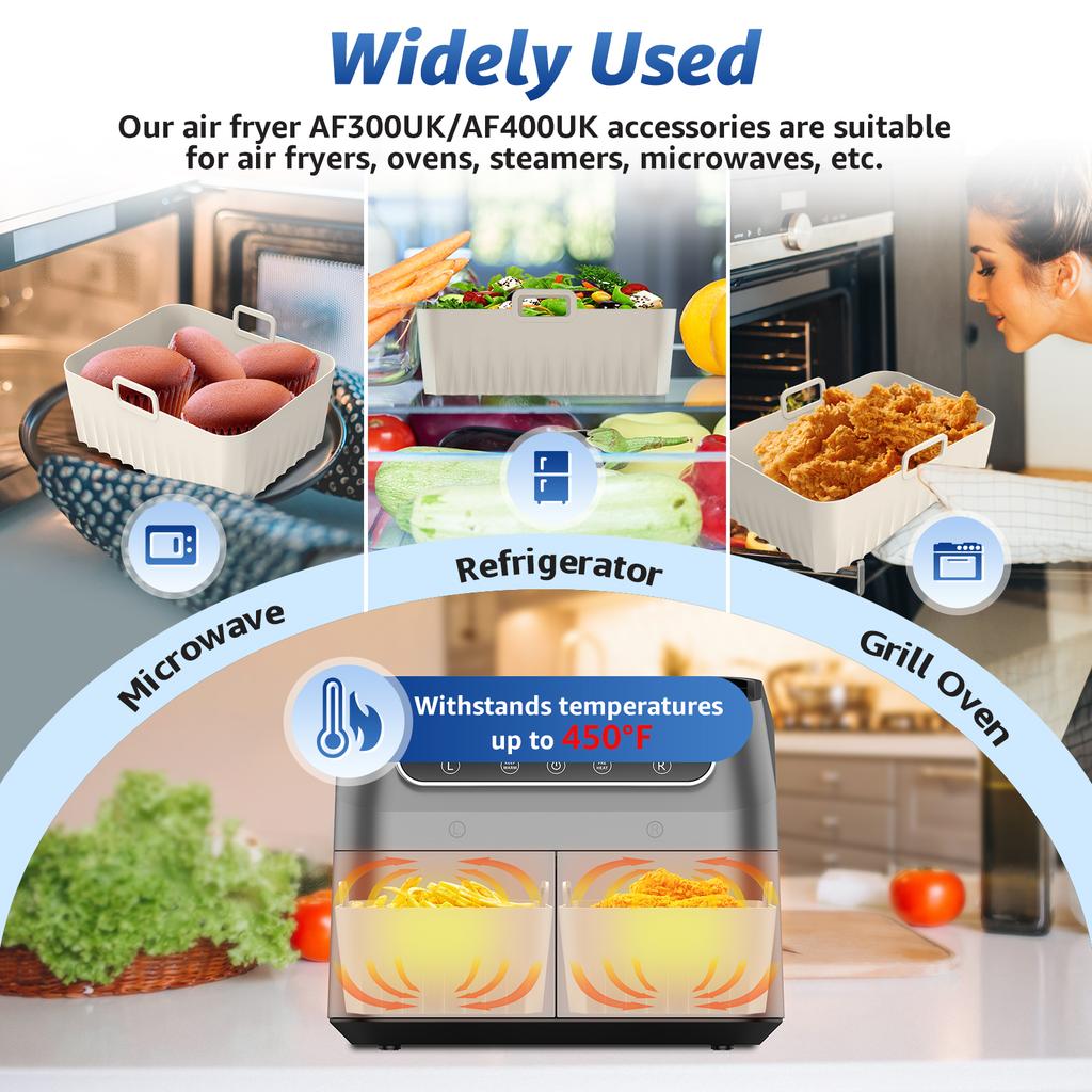 2Pcs Air Fryer Silicone Liner with Handle Reusable Silicone Air Fryer Tray Rectangular Air Fryer Silicone Pot Heat Resistant Air