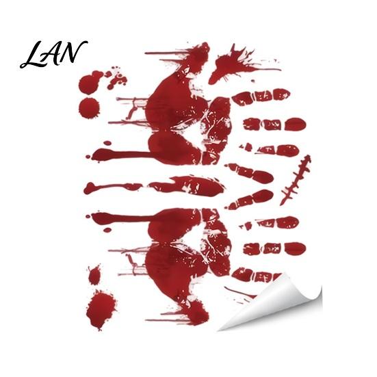 Creepy Text Halloween Decals Horror Stickers, with Spooky Handprints Footprints Printed, Wall Stickers Self-adhesive Decals, for Party And Decorations