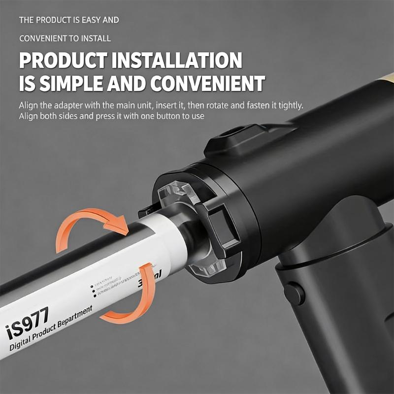 Cordless Portable Adhesive Dispenser Featuring Interchangeable 10cc and 30cc Adapters and Adjustable Dispensing Settings