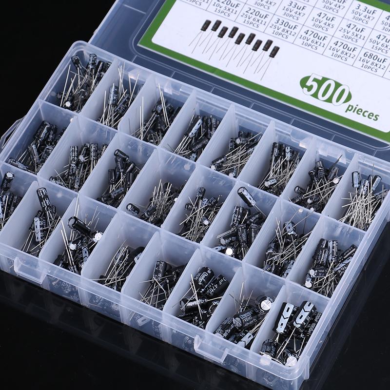 

500 шт. 0,1-1000 Uf 24 значення алюмінієвих електролітичних конденсаторів 16-50 В комплект конденсаторів