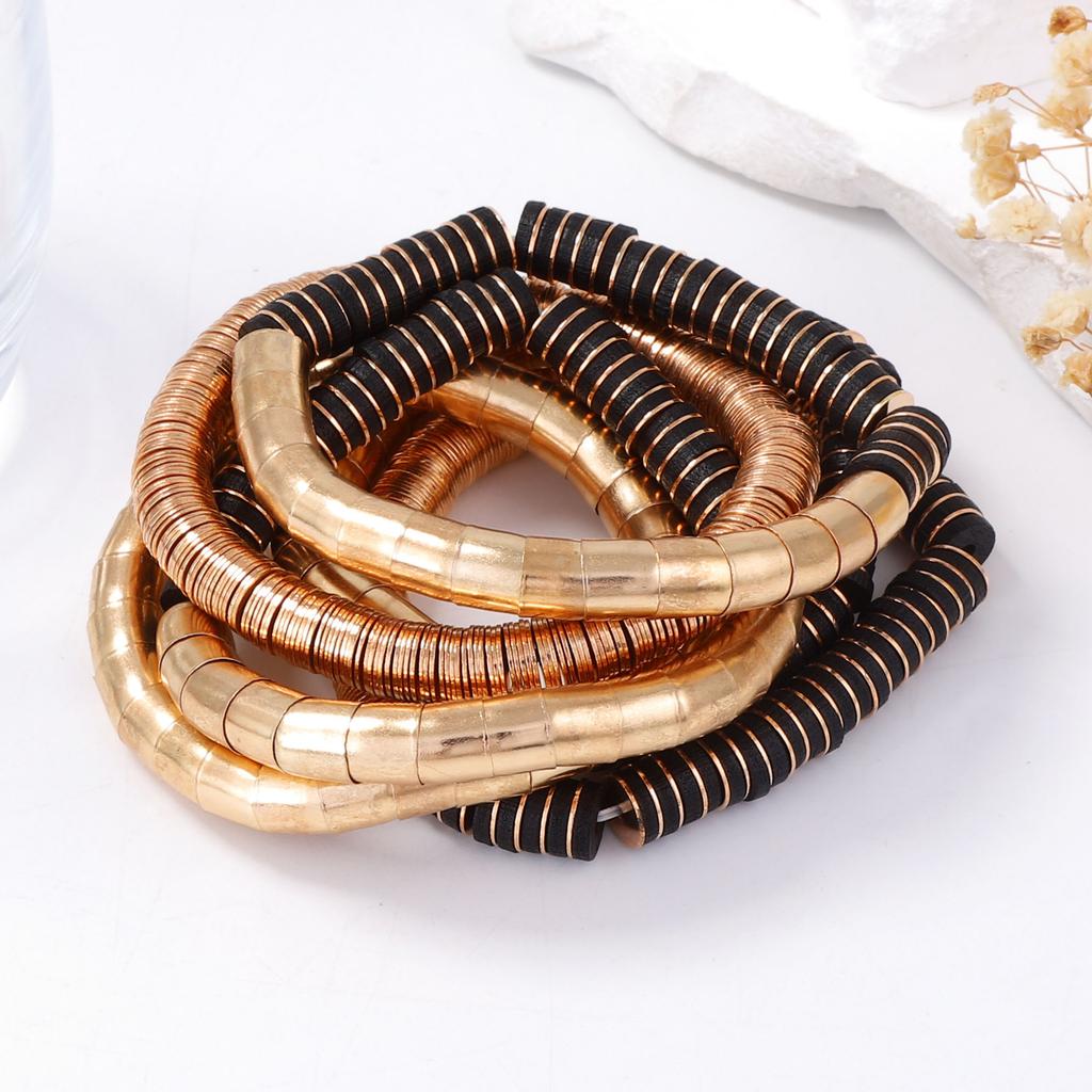 Hip-hop punk style metal and wood alternating splicing tubular multi-layer light luxury high-end design bracelet female
