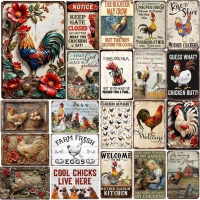 Vintage Aluminum Chicken Farm Signs for Cozy Coffee Shop Decor