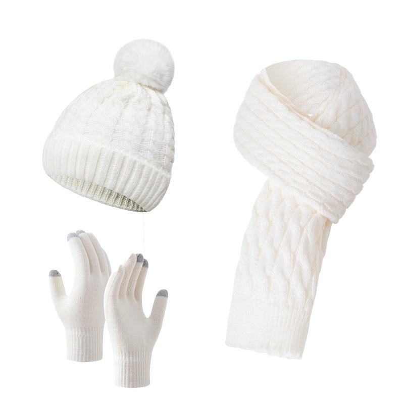 European Winter Knit Wool Hat, Scarf & Gloves Set