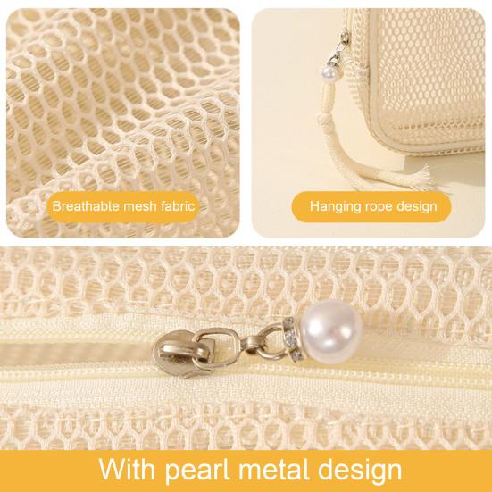 Kosmetiktasche aus Mesh, tragbarer Reise-Make-up-Organizer, atmungsaktiver Kulturbeutel mit Reißverschluss und Kordel zum Aufhängen für Zuhause, Büro, Fitnessstudio