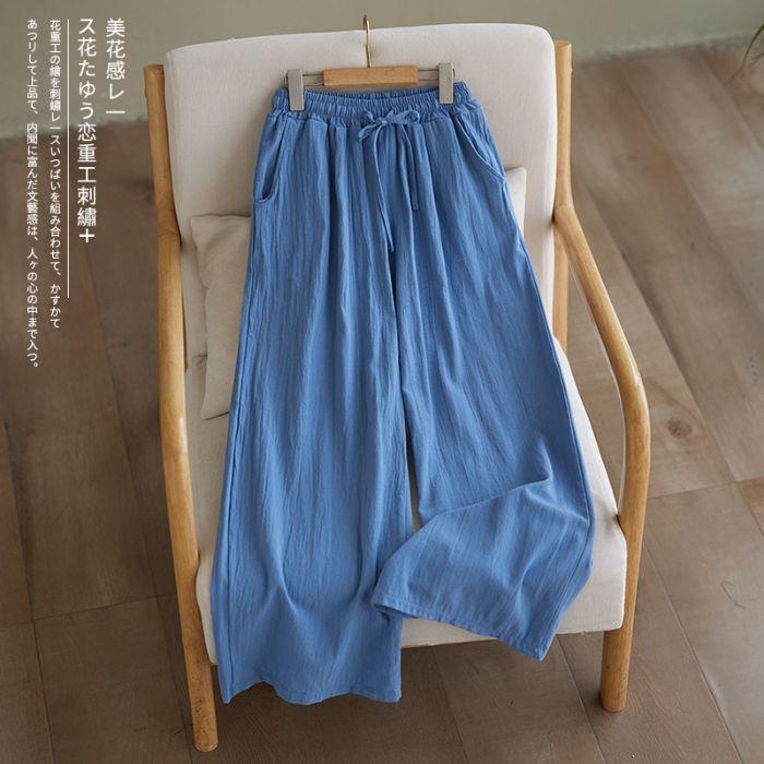 Pantaloni Larghi in Cotone e Lino da Donna per Estate e Autunno Vita Elastica Gamba Dritta Larghi Nascondono i Difetti Pantaloni Casual