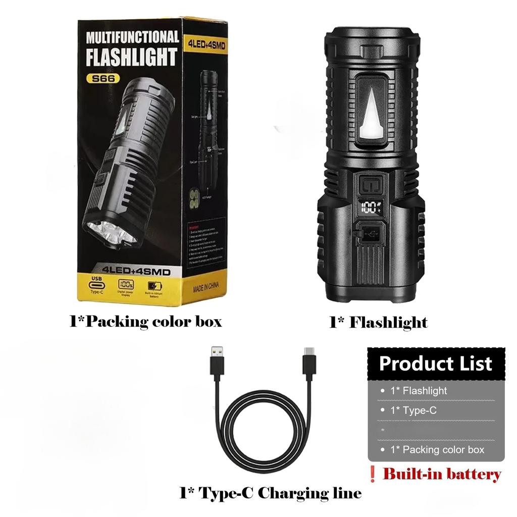 7 LED High-power LED Strong Light Flashlight 18650 USB C Rechargeable with Side Light Multifunctional Outdoor Hiking Camping Light
