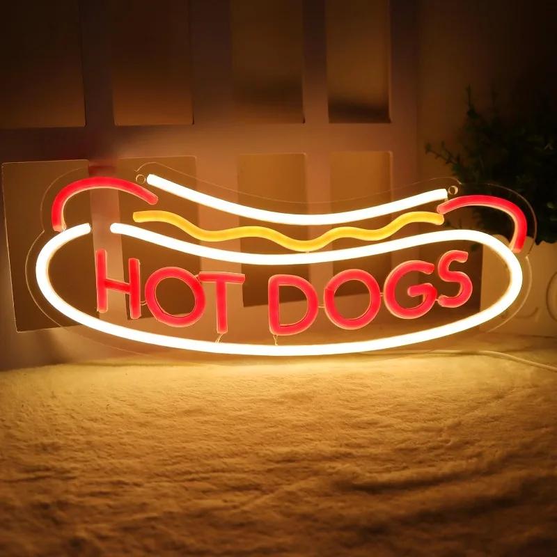 

HOT DOGS Neon Lights for Wall Decoration BBQ LED Signs Fast Food Restaurants Christmas Birthday Party Gifts Wall Decorative