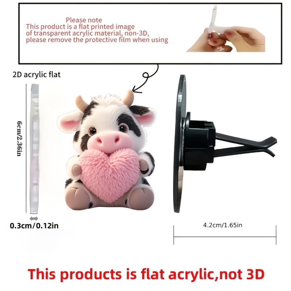 2D Flat Cow Car Vent Clip Decorative Diffuser (fragrance Not Included), Car Interior Decoration, Aromatherapy Clip, Ideal for Holiday Gifts