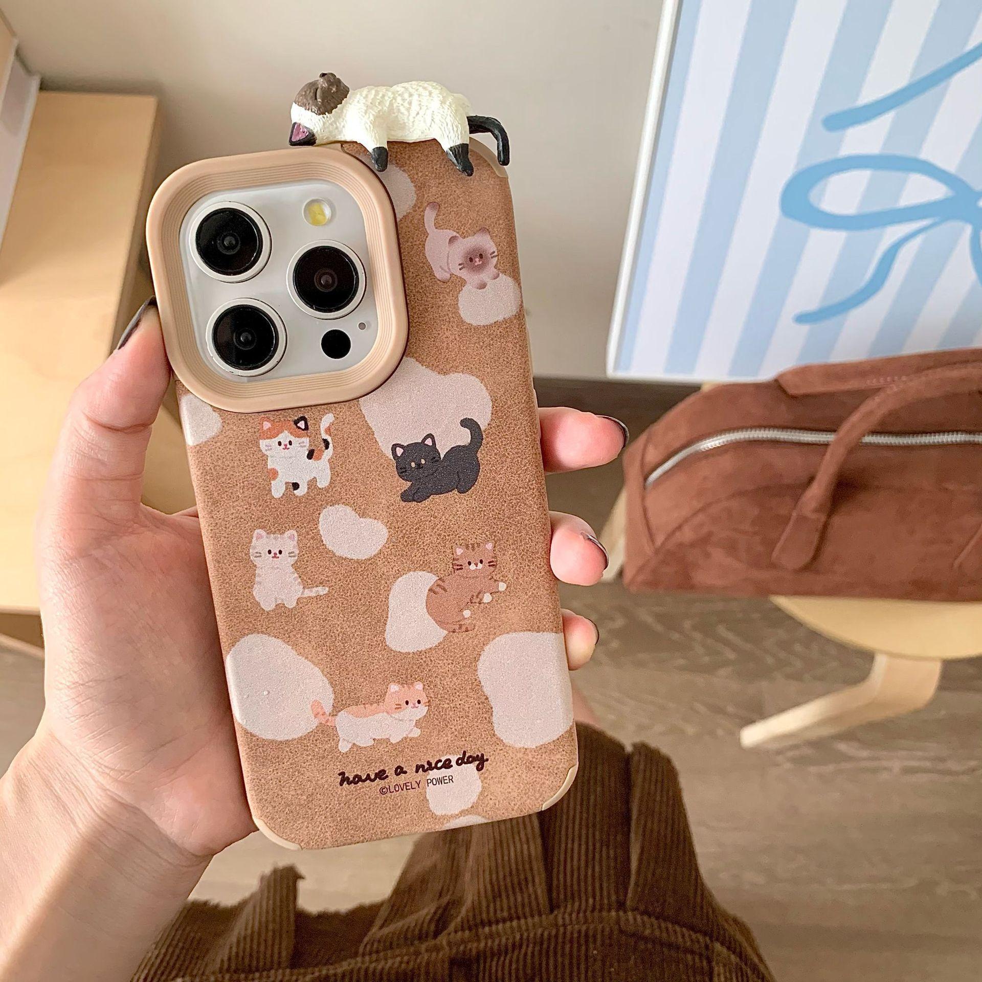 

Кожаный мультяшный чехол для Apple 14promax 12/13 Pro на весь экран с кошкой 15/16 Pro Подходит для женщин Apple 16