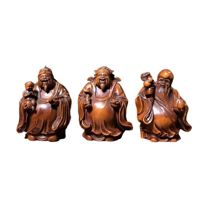 The God Of Wealth Wooden Sculpture Figurine Statue Wooden Carved Home Decor Mini