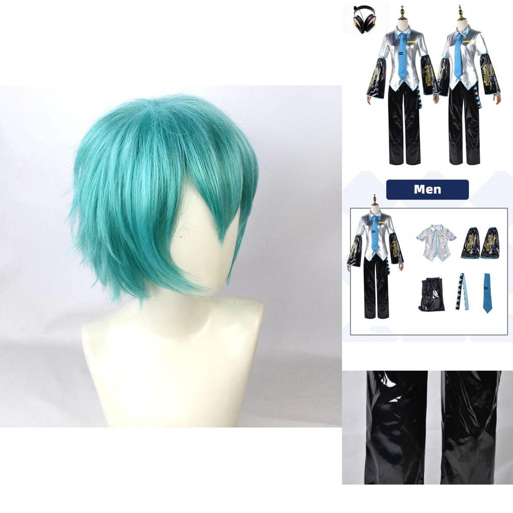 Men's High-quality Hatsune Miku Vocaloid Pu Cosplay Shirt Tie Pants Wig Set For Holidays
