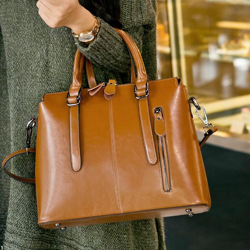 Stylish Women's Hand Crossbody Single Shoulder Oiled Waxed Cowhide Bag
