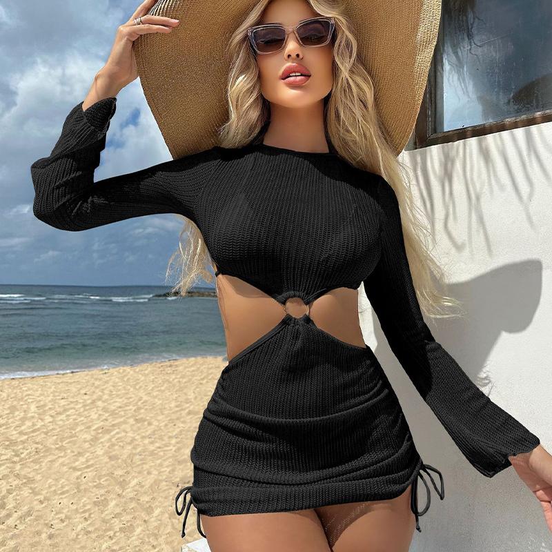 

Сетчатый купальник с полым шнурком, женский комплект пуш-ап из трех предметов, комплект бикини, летний купальный костюм, купальники, пляжная одежда M чёрный