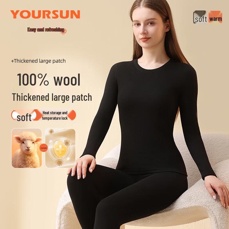 

EASEARTH Women s 100% Wool-Filled Thick Thermal Underwear Set L