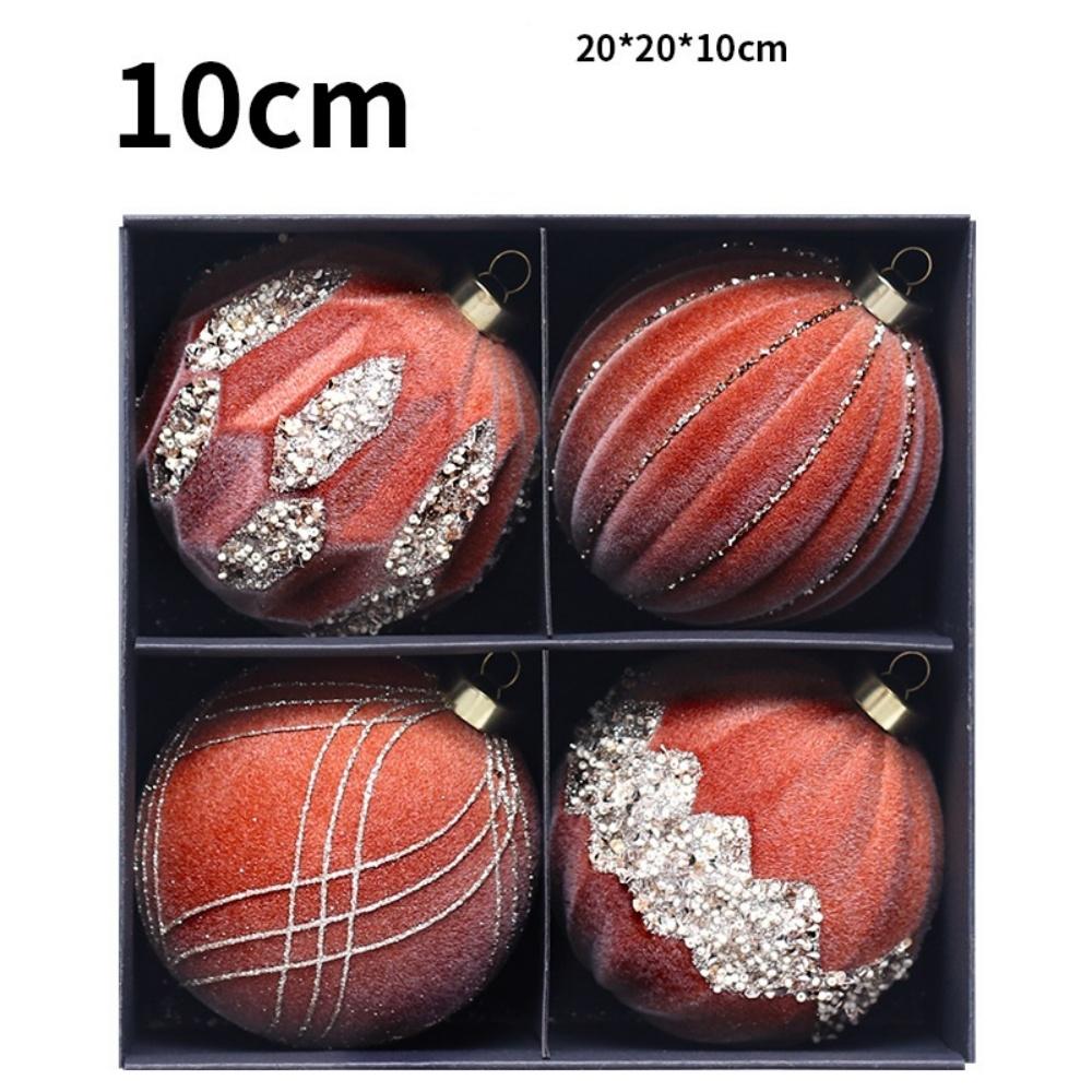 4PCS 10cm Flocked Christmas Ball Ornaments Velvet Glitter Christmas Tree Ball Pendant Home Festive New Year Christmas Decoration