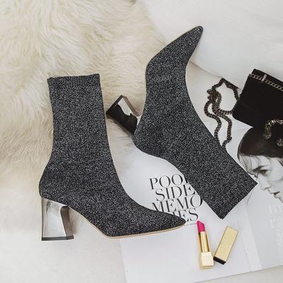 Mode Neu Frühling Herbst Stiefeletten Stiefeletten Damen Sexy Sockenstiefel Strick Stretch Stiefel Hohe Absätze Damen Modeschuhe