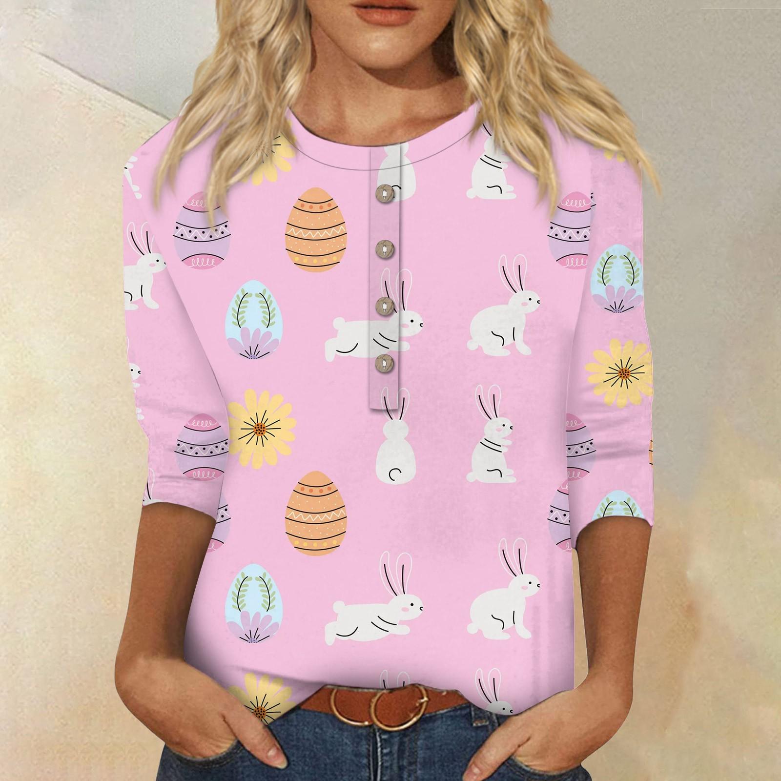 Женский модный топ на пуговицах с семиточечным рукавом и круглым вырезом с принтом — фото 7