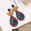 Bohemian wood stud earrings niche design geometric stripe print earrings femininity personality earrings