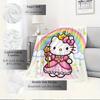 For Princess, Rainbow, HelloKittyAnime-Themed Flannel Blanket, Glam Style, Digital Print, All-Season Comfort, Tear-Resistant, Knitted Crafts