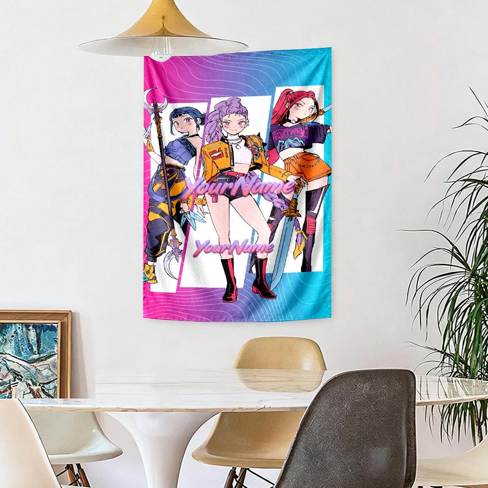 Demon Hunter Girls Custom Your Name Wall Decor Tapestry Art For Pet Memorial Birthdaywedding Party Backdrop Family Gift