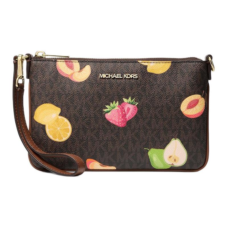 MICHAEL KORS Jet Set Travel Fruit Print Coated Canvas Clutch Small Women s Dark Brown коричневый