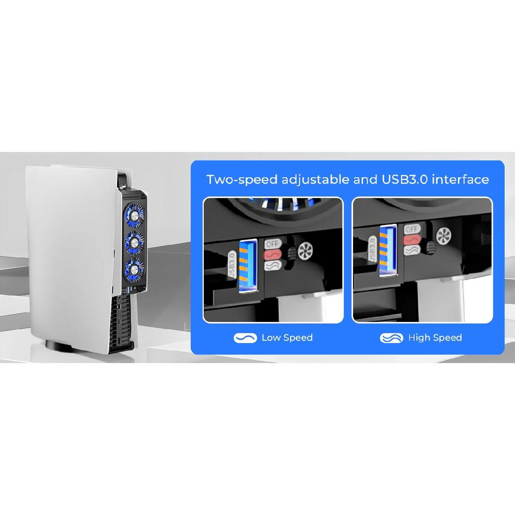 Ventola di Raffreddamento PS5 con Luce LED, Sistema di Raffreddamento Silenzioso ed Efficiente per PS5 Cooler, 3 Velocità della Ventola, Compatibile con Edizione Digitale e con Disco PS5