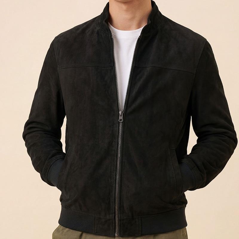 Autumn men's leather jacket, solid color stand-collar, loose and versatile men's leather jacket