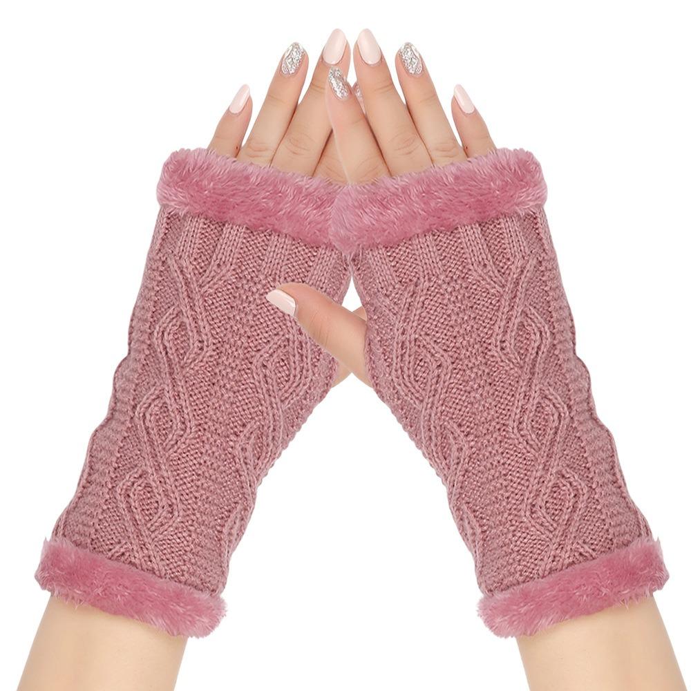 

Soft Argyle Women s Fingerless Gloves Writing Typing Half Finger Gloves Long Fluffy Knitted Gloves Wrist Warmers рожевий