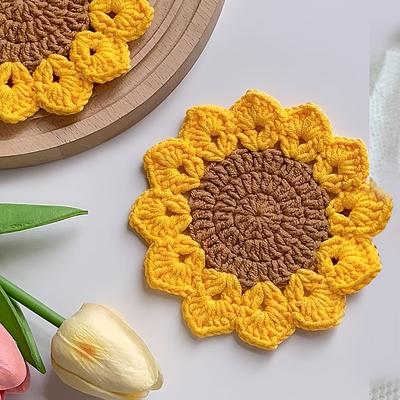4/6pcs Woven Sunflower Coasters - Handmade Heat-Resistant Coasters with Vibrant Floral Design, Decorative Table Protectors