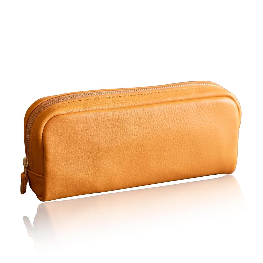 Leather pouch in for men and perfect for pencil or as a camel (made Himeji, Japan) women, travel, cases, bag-in-bag. apo-06cs, color.