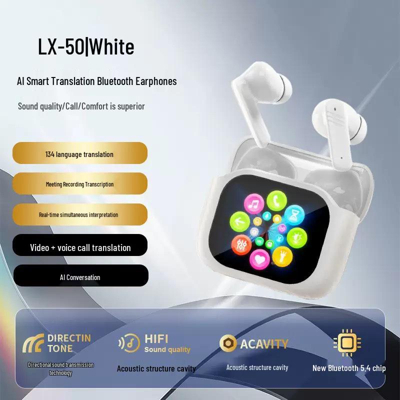 Wireless AI Translation Earphones with Touchscreen, Noise-Canceling, and High-Quality Sound